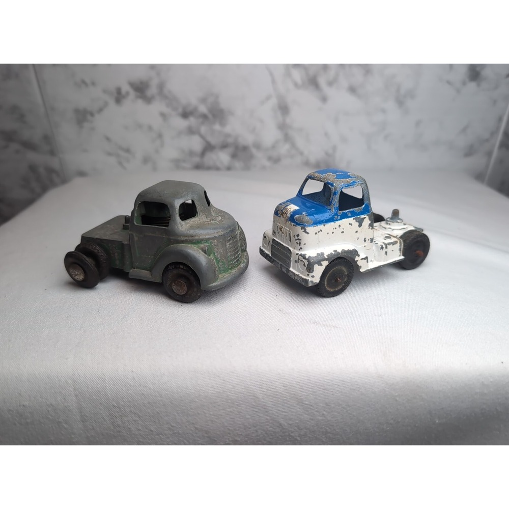 2x Vintage Cast Metal Toy Semi Truck Cabs Tootsietoy & Other Wind Up COE